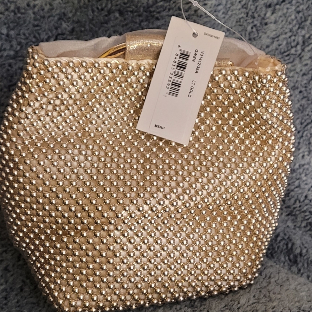 Jessica McClintock Gold Pearl Embellished Bag - Picture 2 of 11